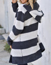 Striped Open Front Hooded Cardigan