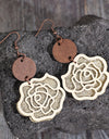 Wooden Alloy Rose Shape Dangle Earrings