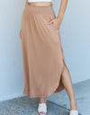 Doublju Comfort Princess Full Size High Waist Scoop Hem Maxi Skirt in Tan