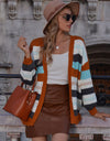 Striped Drop Shoulder Open Front Cardigan