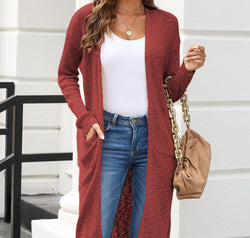 Open Front Slit Cardigan with Pockets