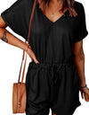 Full Size Drawstring V-Neck Short Sleeve Romper