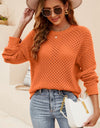 Round Neck Openwork Dropped Shoulder Knit Top