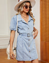 Snap Down Short Sleeve Denim Dress