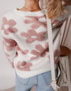 Flower Round Neck Long Sleeve Knit Top