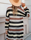 Full Size Striped Long Sleeve Openwork Cardigan