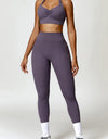 Ruched Halter Neck Bra and Pocketed Leggings Active Set