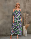 Floral Spaghetti Strap Cold-Shoulder Slit Maxi Dress