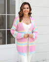 Color Block Ribbed Dropped Shoulder Open Front Cardigan