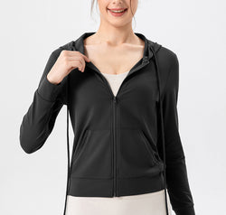 Drawstring Zip Up Hooded Active Outerwear