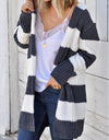 Striped Open Front Hooded Cardigan