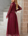 Scalloped Hem Flounce Sleeve Lace V-Neck Maxi Dress