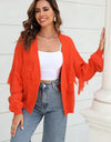 Fringe Trim Open Front Cardigan