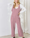 Celeste Full Size Ribbed Tie Shoulder Sleeveless Ankle Overalls