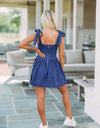 Square Neck Tie Shoulder Denim Dress