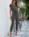 Drawstring Waist Short Sleeve Jogger Jumpsuit