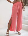 Elastic Waist Slit Wide Leg Pants