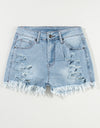 Distressed Raw Hem Denim Shorts