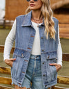 Sleeveless Collared Neck Denim Top with Pockets