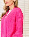 Woven Right Rib-Knit Open Front Drop Shoulder Cardigan