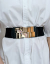 Geometric Buckle Elastic Wide Belt