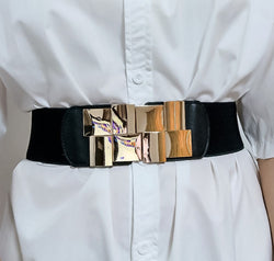 Geometric Buckle Elastic Wide Belt