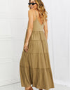 Zenana Full Size Spaghetti Strap Tiered Dress with Pockets in Khaki