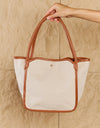 Fame Beach Chic Faux Leather Trim Tote Bag in Ochre