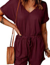 Full Size Drawstring V-Neck Short Sleeve Romper