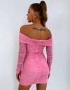 Glitter Ruched Off-Shoulder Long Sleeve Bodycon Dress