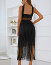 Spliced Mesh Fringe Hem Sleeveless Dress