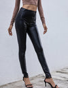 PU High Waist Slim Fit Long Pants