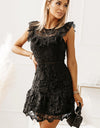 Round Neck Cap Sleeve Lace Mini Dress