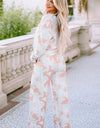 Printed Long Sleeve Top and Wide Leg Pants Lounge Set