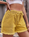 Drawstring Raw Hem Denim Shorts