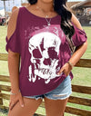 Plus Size Skeleton Graphic Round Neck Cold Shoulder T-Shirt