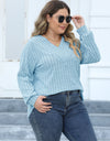 Plus Size Ribbed V-Neck Long Sleeve Top