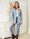 Collared Neck Raw Hem Dropped Shoulder Denim Jacket