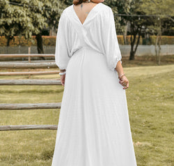 Plus Size Swiss Dot V-Neck Three-Quarter Sleeve Dress