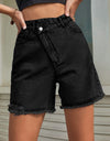 Buttoned Raw Hem Denim Shorts