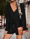 Long Flounce Sleeve V-Neck Romper