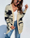 Camouflaged Dropped Shoulder Open Front Cardigan