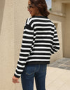 Striped Round Neck Button-Down Dropped Shoulder Cardigan