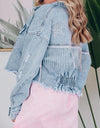 Distressed Raw Hem Denim Jacket