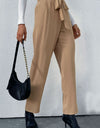 Belted Straight Leg Pants with Pockets