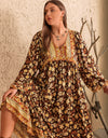 Plus Size Printed V-Neck Balloon Sleeve Dress