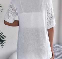 Openwork Open Front Half Sleeve Cardigan