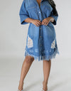 Distressed Raw Hem Button Up Denim Dress