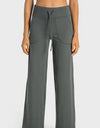 Drawstring Waist Wide Leg Sports Pants with Pockets