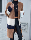 Tricolor Open Front Fuzzy Longline Cardigan